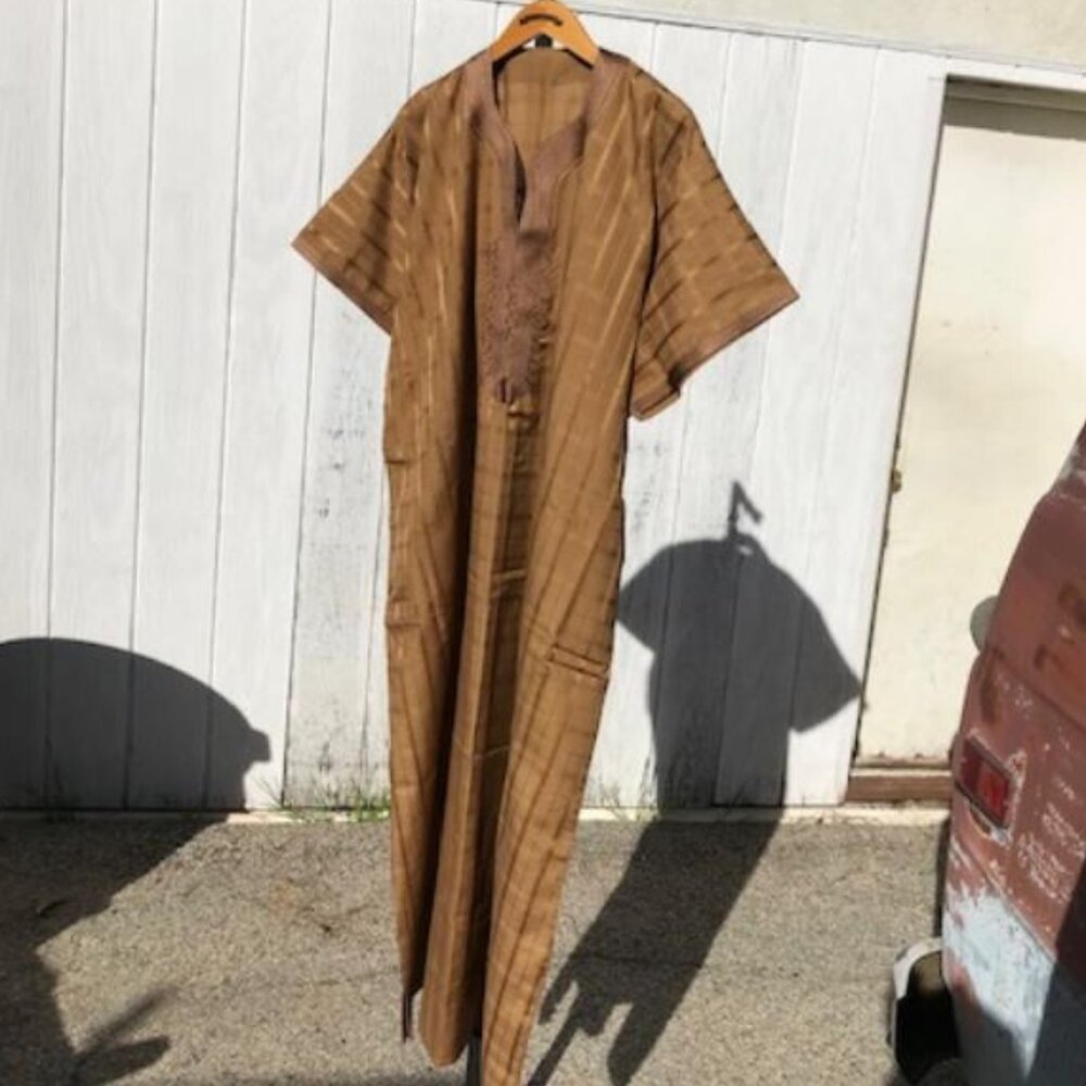 Handmade Authentic Moroccan Mens Caftan Kaftan Thobe Dishdasha Brown Large